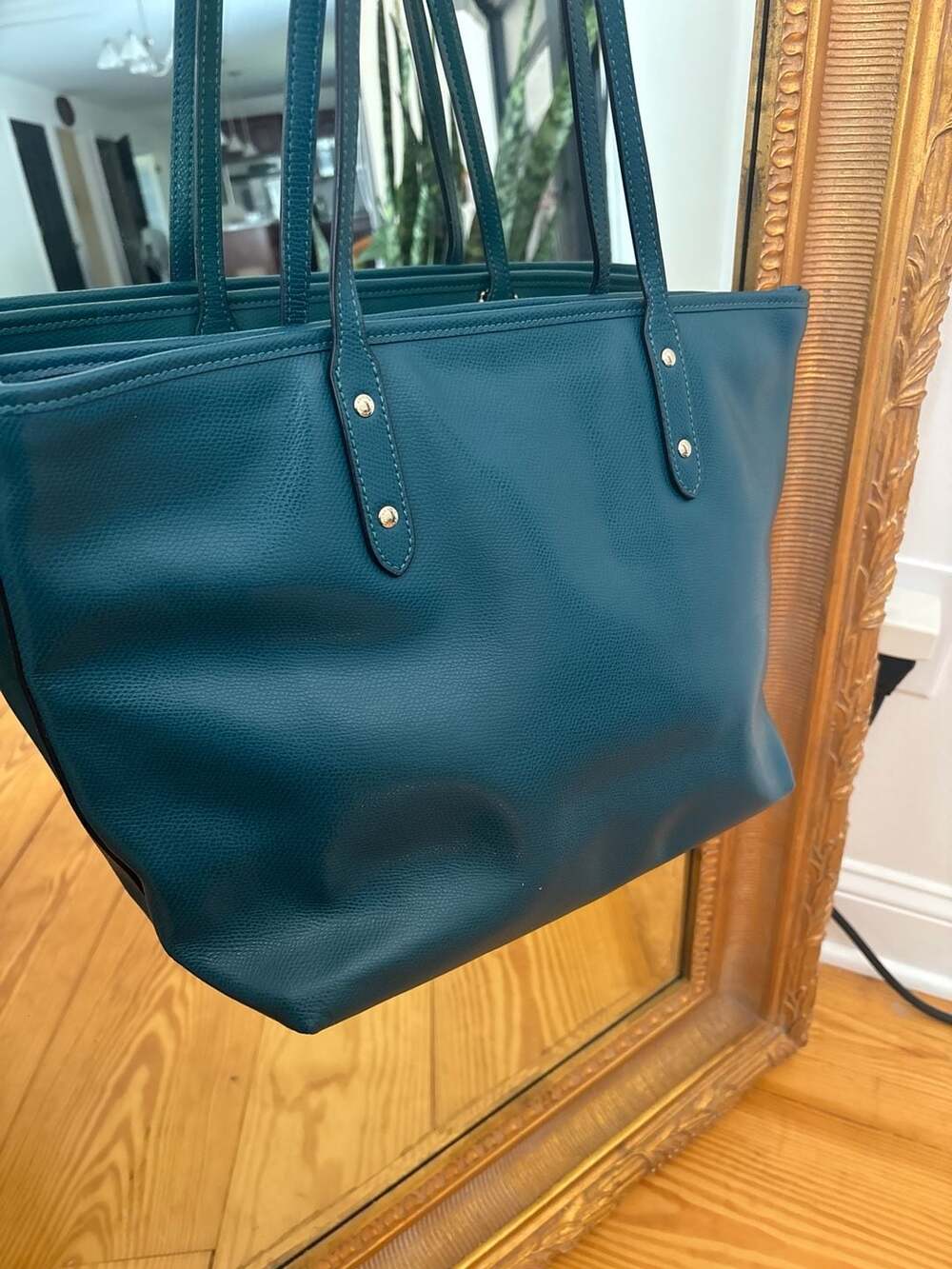 Coach City Zip Tote in Crossgrain Leather Dark Teal F36875 - Picture 2 of 7